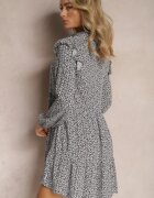r&f fashion Rochie mini bleumarin-albă cu croială evazată florală cu volane Limrena