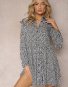 r&f fashion Rochie mini bleumarin-albă cu croială evazată florală cu volane Limrena