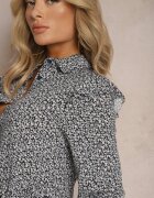 r&f fashion Rochie mini bleumarin-albă cu croială evazată florală cu volane Limrena