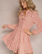 r&f fashion Rochie Mini Roz evazată cu flori cu volane Limrena