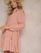 r&f fashion Rochie Mini Roz evazată cu flori cu volane Limrena