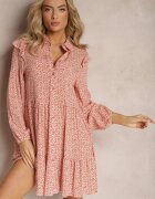 r&f fashion Rochie Mini Roz evazată cu flori cu volane Limrena
