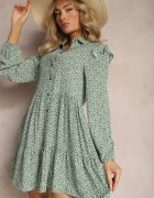 r&f fashion Rochie Mini Verde cu croi evazat cu imprimeu floral cu volane Limrena