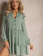 r&f fashion Rochie Mini Verde cu croi evazat cu imprimeu floral cu volane Limrena