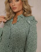r&f fashion Rochie Mini Verde cu croi evazat cu imprimeu floral cu volane Limrena