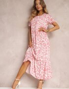 r&f fashion Rochie Roză Maxi cu mânecă scurtă și volan Hartleigh
