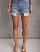 redseventy Pantaloni scurți din denim Albaștri cu talie înaltă cu efect push-up și cu picioare asimetrice Zilisea