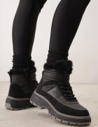 renda Ghete clasice de iarnă căptușite cu talpă cu profil decorate cu blană artificială Rosteka Negri