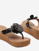 renda Papuci Negre cu pană decorate cu flori 3D Olími