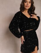 retro & icone Bluză Cu paiete Neagră cu croială lejeră cu manșete elastice Aprenna