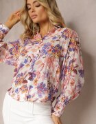 retro & icone Cămașă Alb-roz florală cu mâneci bufante Runelia