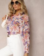 retro & icone Cămașă Alb-roz florală cu mâneci bufante Runelia