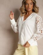 retro & icone Cămașă Albă cu Mâneci Elegante Împodobite cu Dantelă Ajourată Urecca