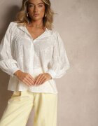 retro & icone Cămașă Albă Din bumbac cu Broderie Decorativă Lascam