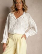 retro & icone Cămașă Albă din Bumbac cu Broderie Delicată Nikoridie