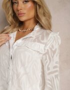 retro & icone Cămașă albă Ușor Transparentă cu Volănașe și Model Abstract Nusottia