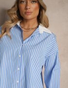 retro & icone Cămașă Albastră Striată cu Croi Oversize cu Inserții Contrastante Onelira