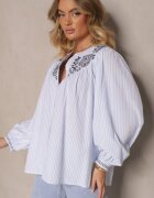 retro & icone Cămașă Albastru deschis din bumbac cu broderie Norretis