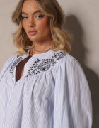 retro & icone Cămașă Albastru deschis din bumbac cu broderie Norretis