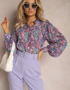retro & icone Cămașă Albastru-Mov cu Imprimeu Floral din Țesătură Transparentă Omertala