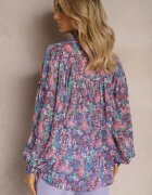 retro & icone Cămașă Albastru-Mov cu Imprimeu Floral din Țesătură Transparentă Omertala