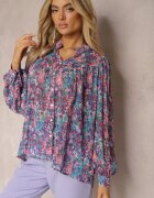 retro & icone Cămașă Albastru-Mov cu Imprimeu Floral din Țesătură Transparentă Omertala
