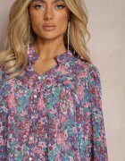 retro & icone Cămașă Albastru-Mov cu Imprimeu Floral din Țesătură Transparentă Omertala