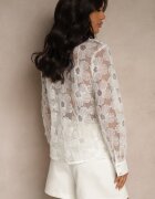 retro & icone Cămașă bej deschis transparentă cu motive florale cu perle și paiete Raviolla