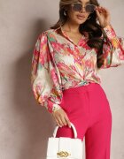 retro & icone Cămașă Bej-Roz Decorată cu un Imprimeu Abstract Ușor Strălucitor Xilene