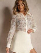 retro & icone Cămașă bej transparentă cu model floral perle și paiete Raviolla