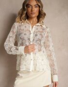 retro & icone Cămașă bej transparentă cu model floral perle și paiete Raviolla