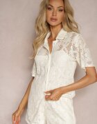 retro & icone Cămașă Boho Bej Deschis cu Decorațiuni Ajurate și Mâneci Scurte Danicra