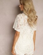 retro & icone Cămașă Boho Bej Deschis cu Decorațiuni Ajurate și Mâneci Scurte Danicra