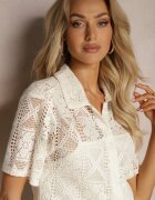 retro & icone Cămașă Boho Bej Deschis cu Decorațiuni Ajurate și Mâneci Scurte Danicra