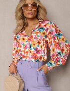 retro & icone Cămașă Florală Alb-Portocalie cu nasturi Phello