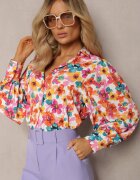 retro & icone Cămașă Florală Alb-Portocalie cu nasturi Phello