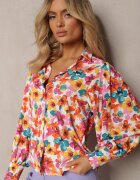 retro & icone Cămașă Florală Alb-Portocalie cu nasturi Phello
