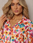 retro & icone Cămașă Florală Alb-Portocalie cu nasturi Phello