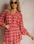 retro & icone Cămașă Fucsia din viscoză cu mâneci bufante cu imprimeu mozaic Telita