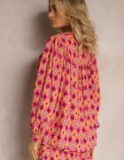 retro & icone Cămașă Fucsia din viscoză cu mâneci bufante cu imprimeu mozaic Telita
