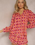 retro & icone Cămașă Fucsia din viscoză cu mâneci bufante cu imprimeu mozaic Telita