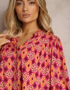 retro & icone Cămașă Fucsia din viscoză cu mâneci bufante cu imprimeu mozaic Telita