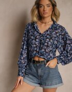retro & icone Cămașă Neagră cu Croială Clasic cu Imprimeu Floral Divliana