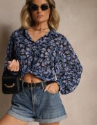 retro & icone Cămașă Neagră cu Croială Clasic cu Imprimeu Floral Divliana