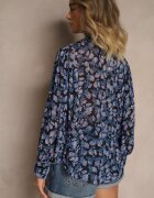 retro & icone Cămașă Neagră cu Croială Clasic cu Imprimeu Floral Divliana