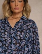 retro & icone Cămașă Neagră cu Croială Clasic cu Imprimeu Floral Divliana