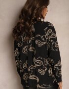 retro & icone Cămașă Neagră din Viscoză cu Fir Metalic și Broderie Elorianae