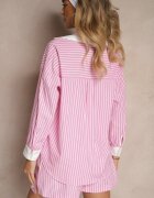 retro & icone Cămașă Reiată Roz Croială Oversize Cu Inserții Contrastante Onelira