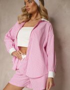 retro & icone Cămașă Reiată Roz Croială Oversize Cu Inserții Contrastante Onelira