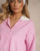 retro & icone Cămașă Reiată Roz Croială Oversize Cu Inserții Contrastante Onelira